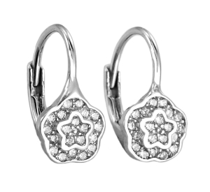 Srebrne Rodowane Kolczyki Kwiatuszki z Cyrkoniami !