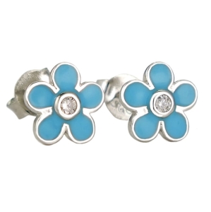 Piękne Srebrne Rodowane Kolczyki Błękitne Kwiatuszki z Cyrkonią !!!