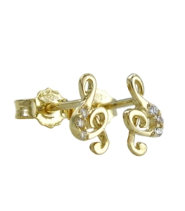 Piękne Złote Kolczyki Klucz Wiolinowy z Cyrkoniami - pr. 585