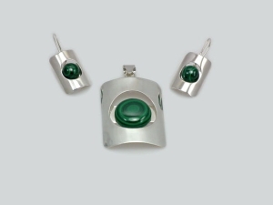 Piękny Srebrny Komplet z Malachitem.Nowy Wzór !!!