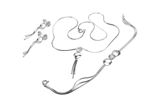 Srebrny Rodowany Delikatny Łańcuszkowy Komplet z Cyrkonią !!!