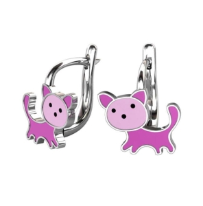 Srebrne Rodowane Kolczyki Różowe Kotki na Angliku !