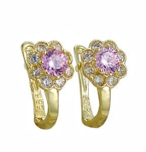 Piękne Złote Kolczyki Kwiatuszki z Cyrkoniami  - próba 585 !