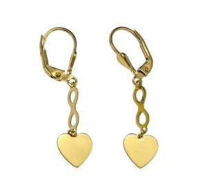 Złote Wiszące Merdajace Kolczyki Serce i Nieskończoność - próba 585