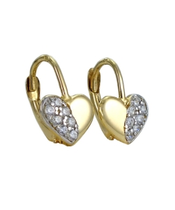 Piękne Złote Kolczyki Serca,Serduszka z Cyrkoniami - próba 585 !