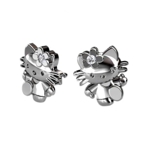 Piękne Srebrne Rodowane Kolczyki Kotki z Cyrkonią na Sztyft !