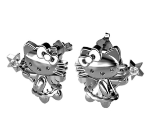 Piękne Srebrne Rodowane Kolczyki Kotki Wróżki z Cyrkonią na Sztyft !