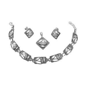 Piękny Srebrny Oksydowany Komplet z Cyrkoniami !!!