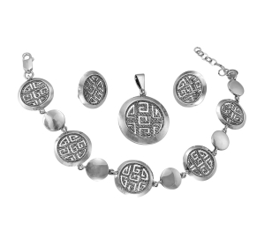 Srebrny Oksydowany Efektowny Komplet z Greckim Wzorem !