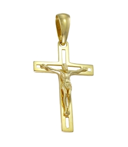 Prosty Złoty Krzyż z Jezusem Chrystusem - Próba 585