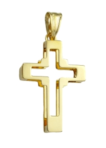Prosty Złoty Przestrzenny Gładki  Krzyż - Próba 585 !