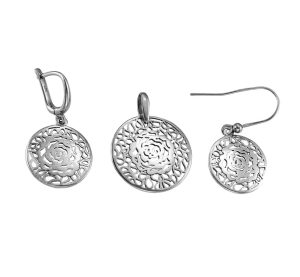 Srebrny Rodowany Ażurowy Komplet Róża !