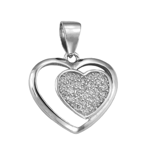 Srebrne Rodowane Serce z Cyrkoniami !!! Jakość Wykonania !