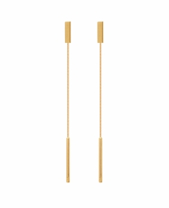 Świetne Złote Przewlekane Przez Ucho Kolczyki Zakończone Prostokątem !