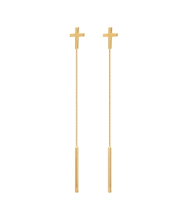 Złote Przewlekane Przez Ucho Kolczyki Zakończone Krzyżykami !