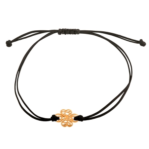 Nowoczesna Bransoletka z Ażurową Koniczynką na Czarnym Sznureczku !!!