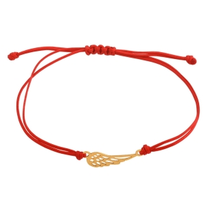 Nowoczesna Bransoletka ze Złotym Ażurowym Skrzydłem na Czerwonym Sznureczku !!!