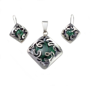 Srebrny Oksydowany Komplet z Malachitem - Polecam !