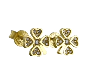 Złote Kolczyki Koniczynki z Cyrkoniami na sztyft - Próba 585 !