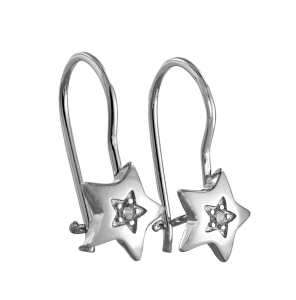 Srebrne Rodowane Kolczyki Gwiazdki z Cyrkonią na Biglu