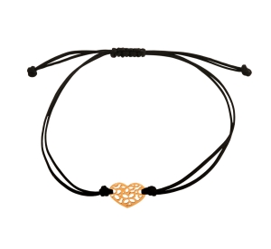 Nowoczesna Bransoletka z Ażurowym Serduszkiem na Czarnym Sznureczku !