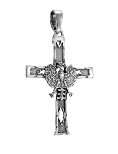 Srebrny Oksydowany Duży Krzyż z Orłem w Koronie !