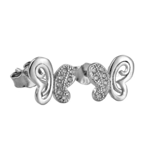 Srebrne Rodowane Kolczyki Motyle,Motylki z Cyrkonią na Sztyfcie !!!
