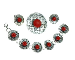 Srebrny Oksydowany Komplet z Jaspisem Koralowym !!! Polecam !