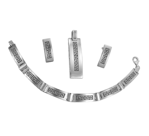 Piękny Srebrny Oksydowany Komplet z Greckim Wzorem ! 