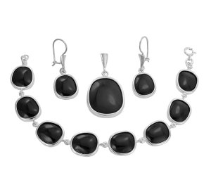 Srebrny Oksydowany Komplet z Czarnym Kwarcem