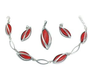 Piękny Srebrny Komplet z Jaspisem Koralowym !!! B-1
