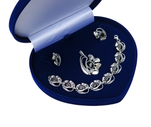 Srebrny Efektowny Komplet Kwiat z Onyksami !!!