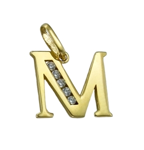 Złoty Wisiorek Literka  M  z Cyrkoniami - pr. 585