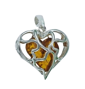 Srebrne Serce z Bursztynem w Pięknej Oprawie !!!