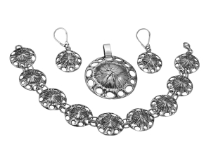 Srebrny Oksydowany Ażurowy Komplet Fantazyjny Wzór !