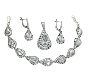 Piękny Srebrny Oksydowany Komplet z Cyrkoniami !!!