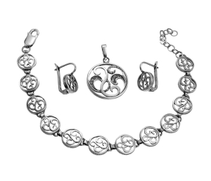 Srebrny  Oksydowany Ażurowy Komplet Fantazyjny Wzór !