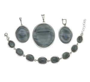 Srebrny Komplet z Popielatym Kwarcem !