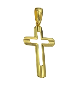 Prosty Gładki Diamentowany Złoty Krzyż - Próba 585