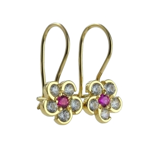 Złote Kolczyki Cudne Kwiatuszki z Cyrkoniami na Bigielku  - pr. 585