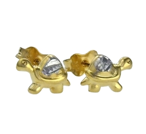 Złote Kolczyki Diamentowane Żółwiki,Żółwie na sztyft pr. 585