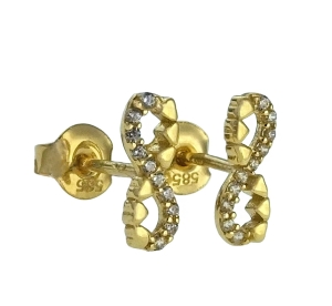 Złote Kolczyki Nieskończoność z Cyrkoniami  - próba 585