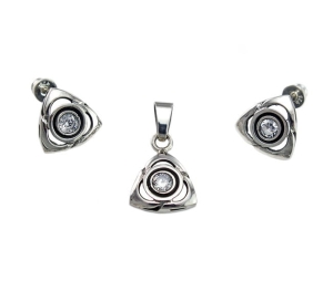 Srebrny Komplet z Cyrkoniami - Ciekawy Wzór !!!