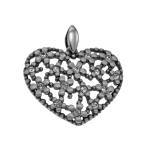 Srebrne Oksydowane Ażurowe Serce w Kwiatuszki z Cyrkoniami !