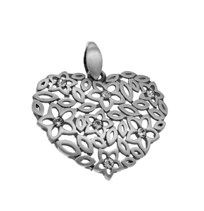 Srebrne Satynowane Ażurowe Serce w Kwiatuszki z Cyrkoniami !