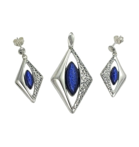 Piękny Srebrny Komplet z Nocą Kairu Jasny Granat Słoneczny Niebieski !!!