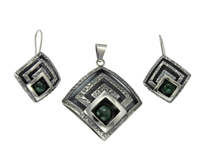 Piękny Srebrny Komplet z Malachitem.