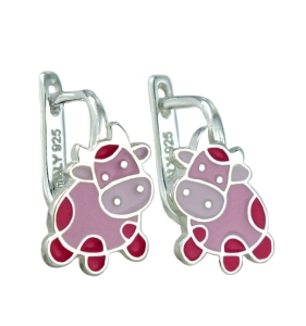 Srebrne Kolczyki Różowe Krówki Ręcznie Malowane na Angliku !!!