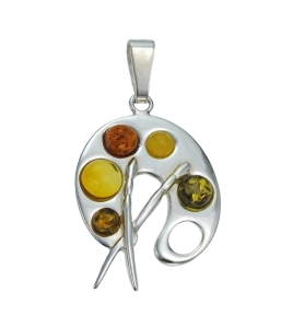  Srebrny  Wisiorek Paleta Malarska z Bursztynami !