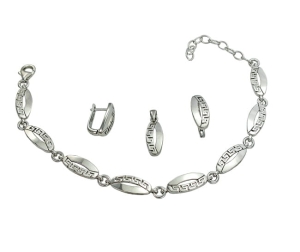 Piękny Srebrny Rodowany Komplet z Greckim Wzorem !!!